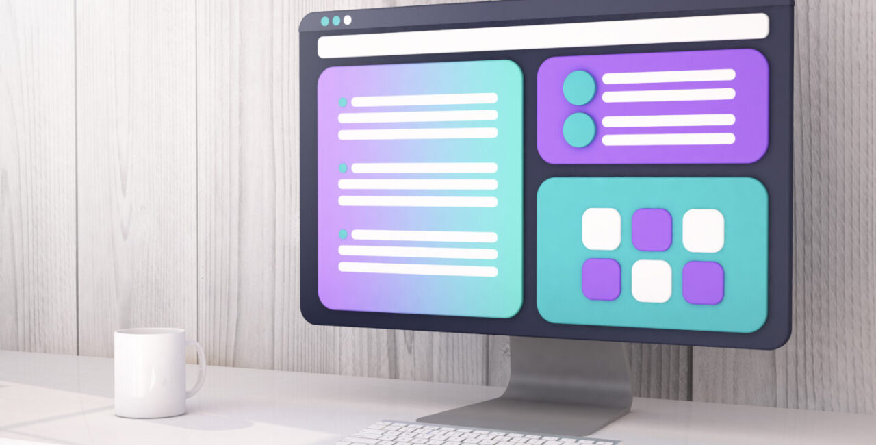 The computer monitor with bloks of a website to show UX design process