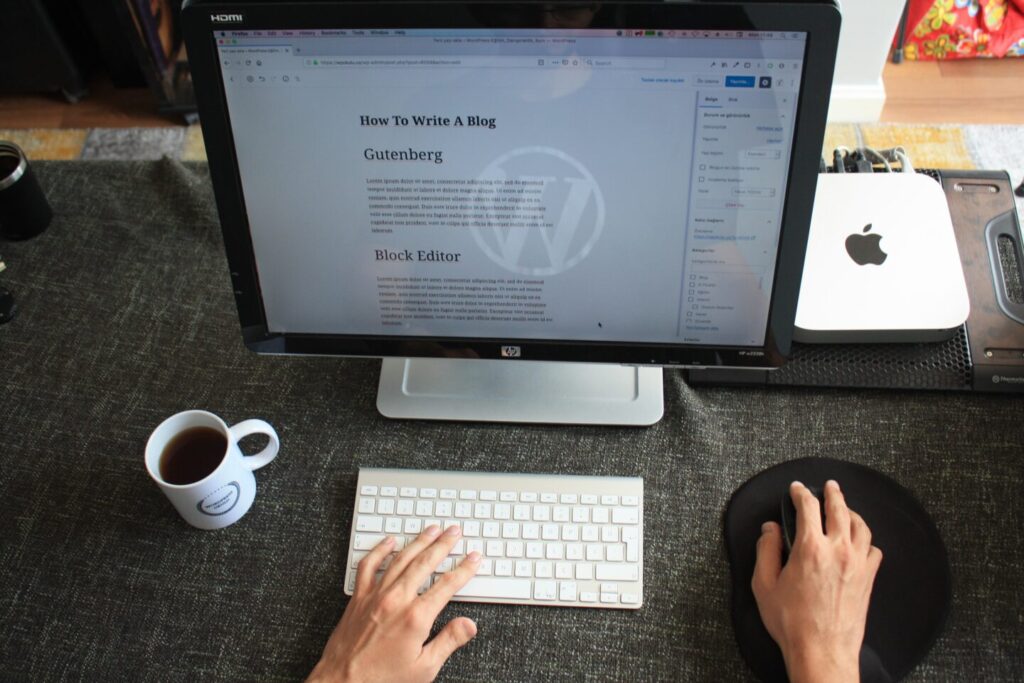 Somebody creates WordPress website with a keyboard