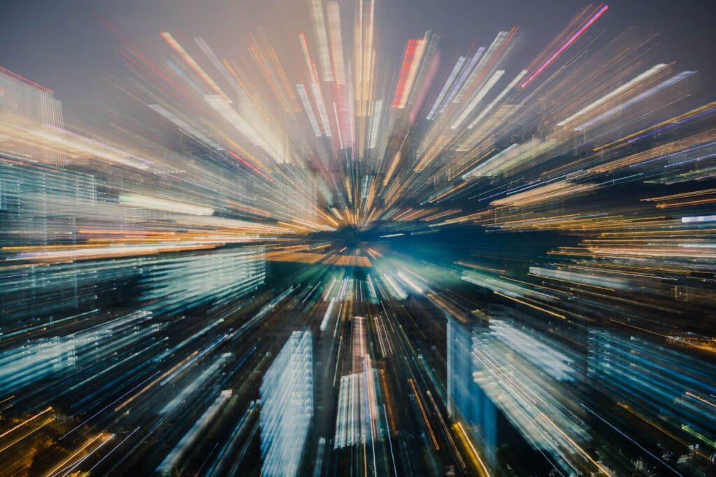 Digital images on the black background simbolyze speed in the digital world