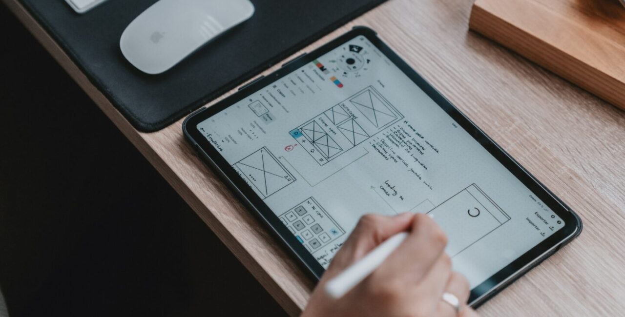 The process of designing buttons for website and web app on a tablet PC