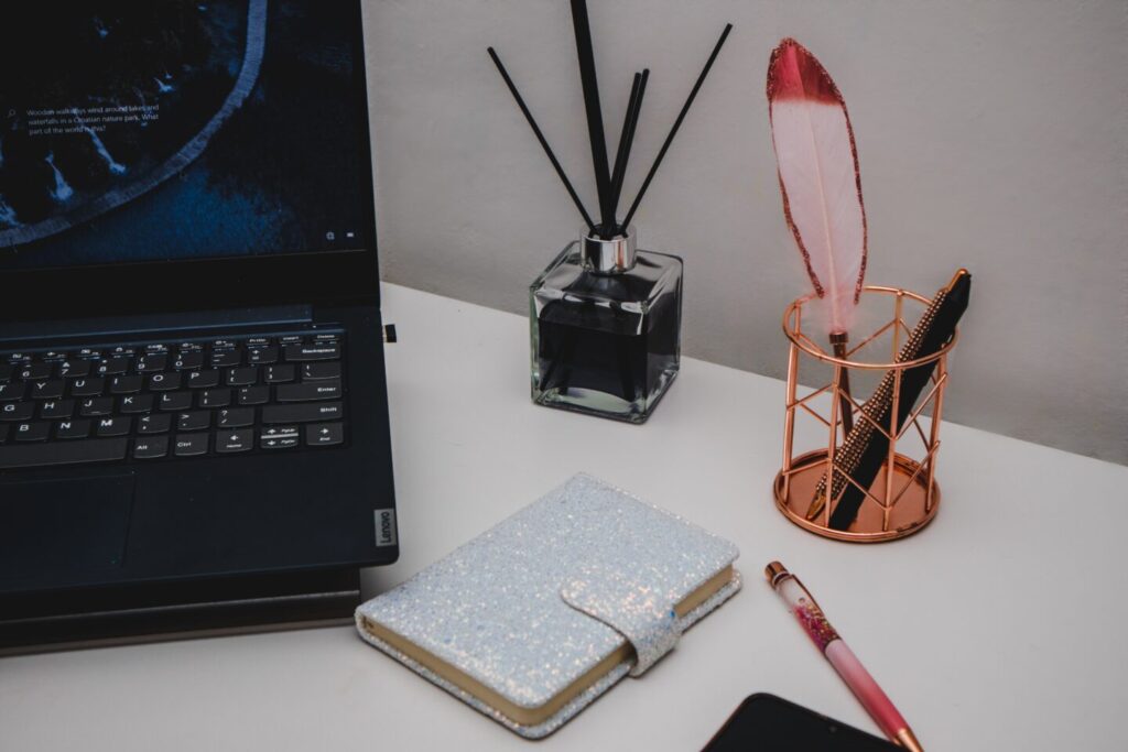 The laptop, notebook on white table