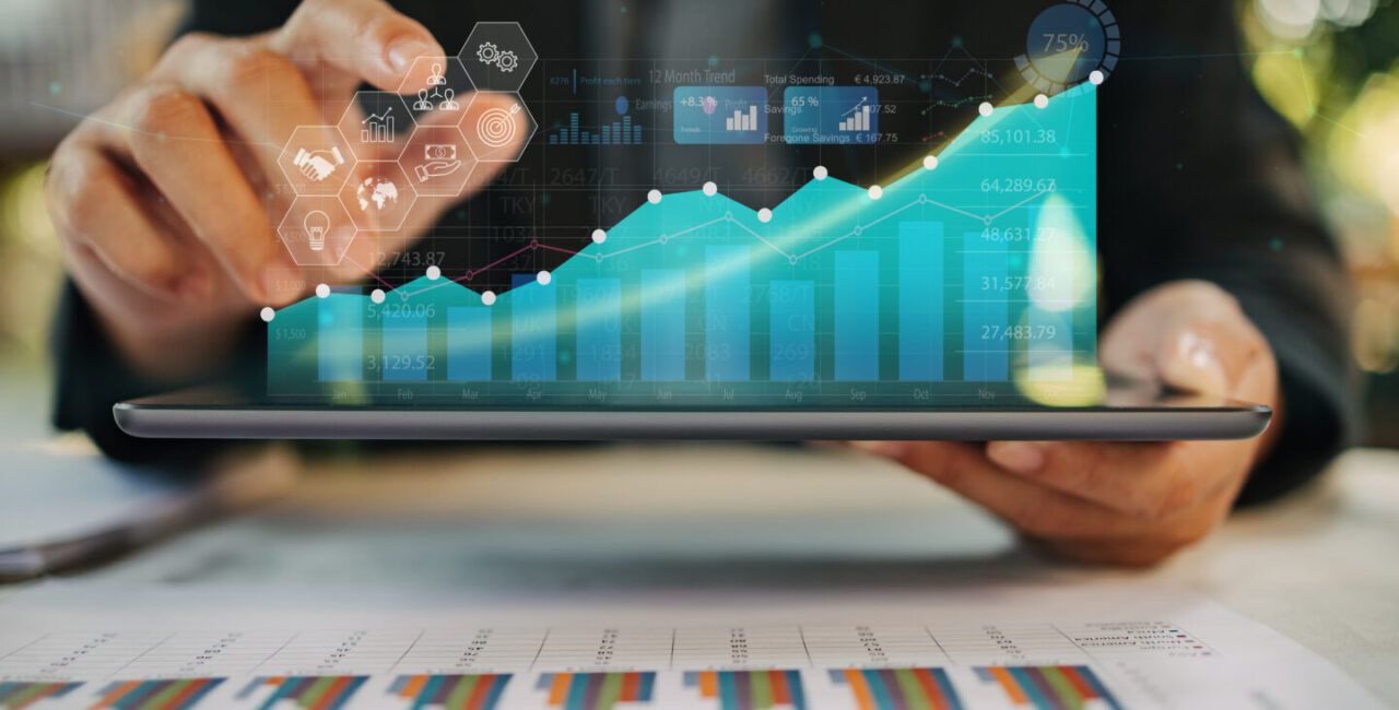 A businessman works with ai analysis business by digital marketing