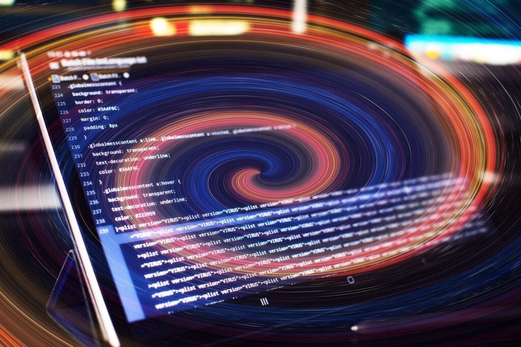 Modern tech. PHP syntax highlighted. Writing programming functions on laptop. web design trend.