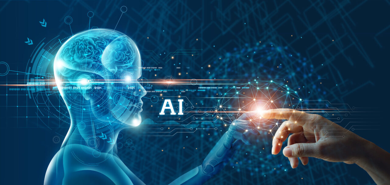 Connecting human data to mindset of Artificial intelligence AI, Digital data and machine learning technology and computer brain. Robot technology development for futuristic.